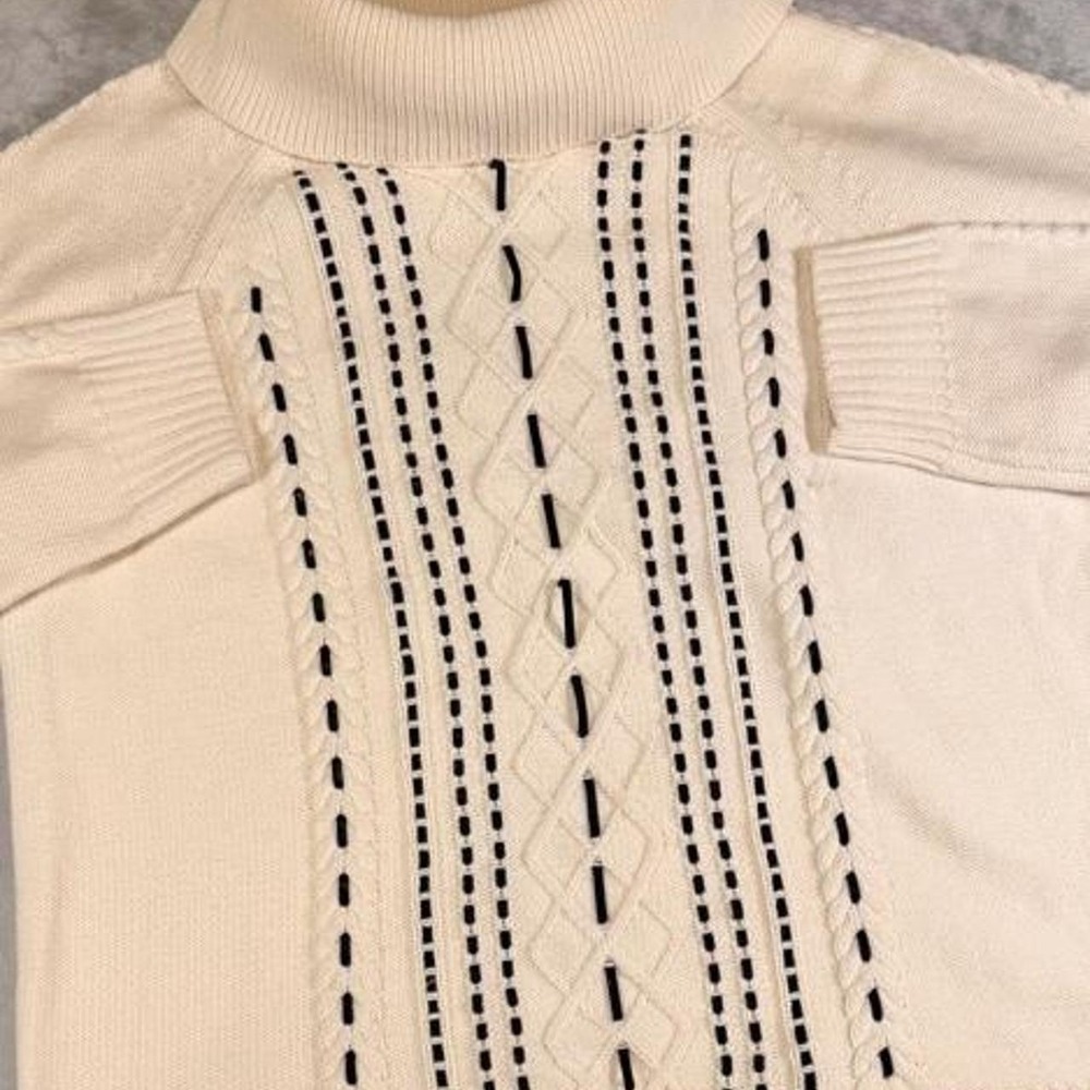 Vintage Talbots 3D Cable Knit Turtleneck Sweater | Ivory | XL